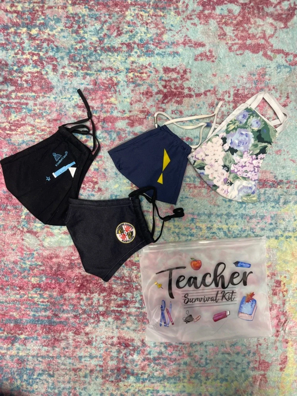 Teacher Survival Kit Kids Face Mask Set - Black, Navy, Floral